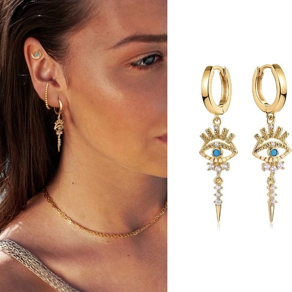 MYEARS Women Gold Huggie Hoop Earrings Dangle Drop 14K Gold Filled - Picture 6 of 7